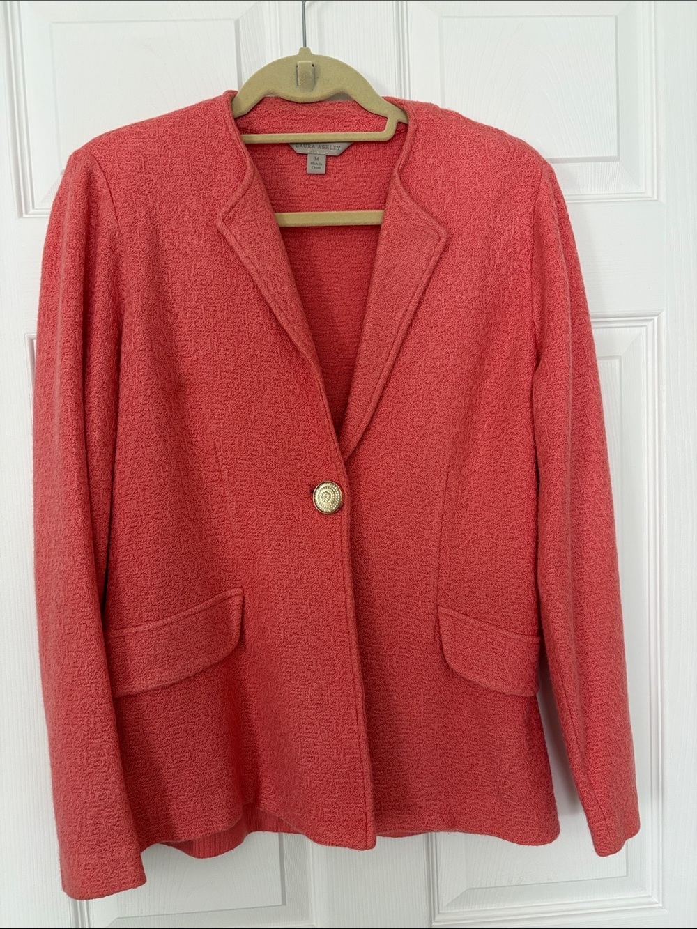 Laura Ashley Coral Rose Single-Button Sweater Cardigan Blazer Medium